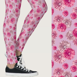 Girly pink gerbera daisy floral Patterned Leggings