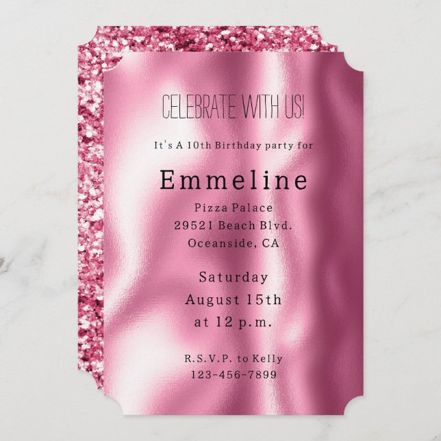 Girly Pink Glam Glitter  Invitation (Front/Back)