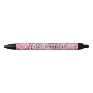 Girly Pink Glam Glitter sparkle Black Ink Pen