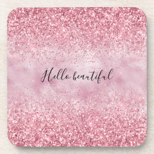 Girly Pink Glam Glitter sparkle Coaster