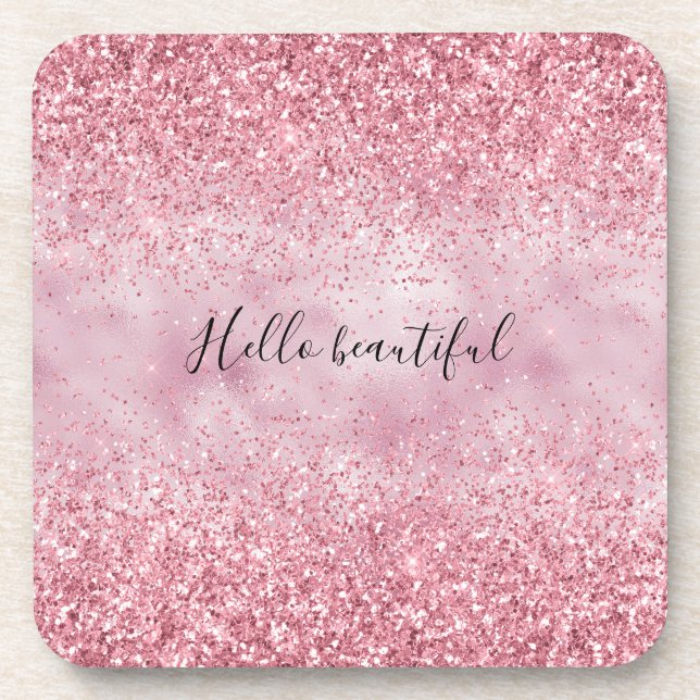 Girly Pink Glam Glitter sparkle Coaster (Front)