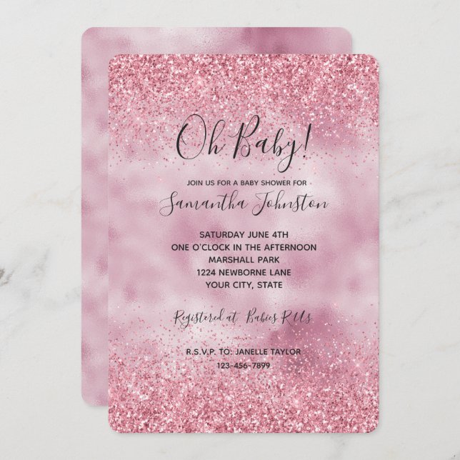 Girly Pink Glam Glitter sparkle Invitation (Front/Back)