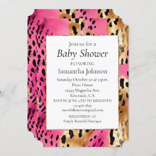 Girly Pink Glam Gold Leopard Baby Shower Invitation