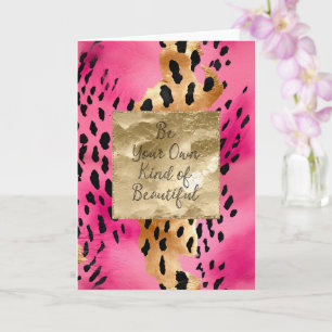 Girly Pink Glam Gold Leopard Print abstract Card