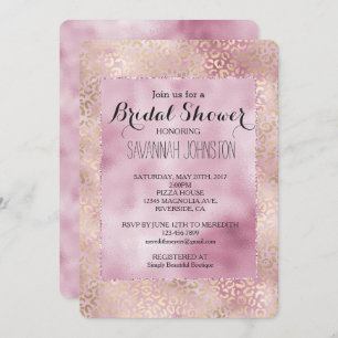 Girly Pink Glam Gold Leopard Print bridal shower Invitation