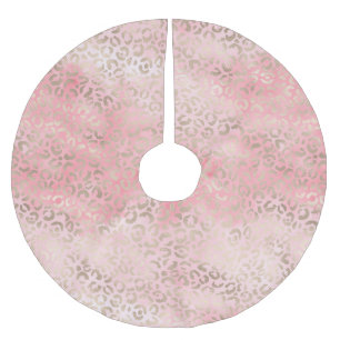 Girly Pink Glam Gold Leopard Print Watercolor Brushed Polyester Tree Skirt