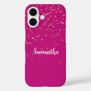 Girly Pink Glam Gold Sparkle Confetti Personalised iPhone 16 Case