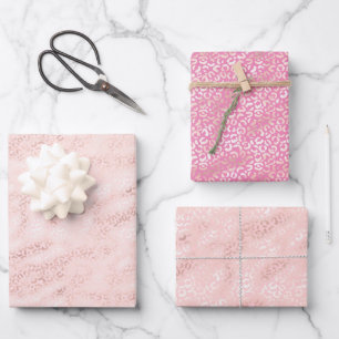 Girly Pink Glam Leopard Print Ombre Wrapping Paper Sheet