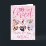 Girly Pink Glitter 16th Birthday Photo Collage Card<br><div class="desc">A fabulous custom photo collage 16th birthday card. This pink glitter girly design is suitable for any age. Fill out the 6 hearts with photos of either the birthday person - or picture of everyone who loves them. A glamourous design they are sure to love.</div>