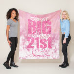 Girly Pink Glitter 21st Birthday Fleece Blanket<br><div class="desc">A gorgeous pink glitter effect jumbo 21st birthday fleece blanket. This feminine  girly design is the perfect way to wish someone a 'great big happy 21st birthday'. Personalise with our own custom name. Pink and white typography on a bubble effect background.
A perfect gift for a twenty-first birthday.</div>