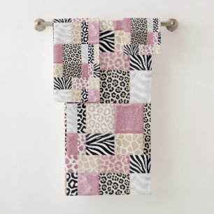 Girly Pink Glitter African Animal Print Towel Set