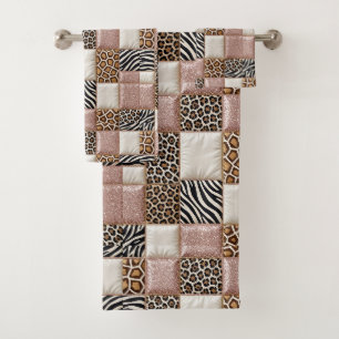 Girly Pink Glitter African Animal Print Towel Set