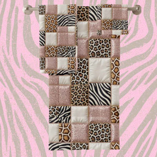 Girly Pink Glitter African Animal Print Towel Set
