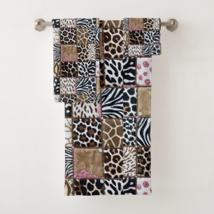 Girly Pink Glitter African Animal Print Towel Set