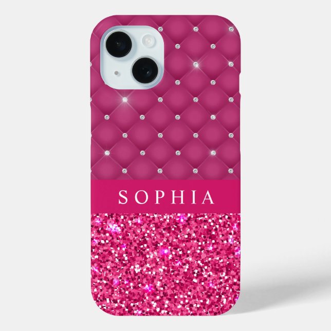 Girly Pink Glitter and Diamonds Personalised  Case (Back)
