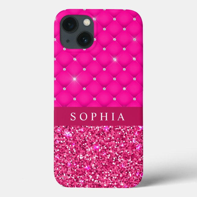 Girly Pink Glitter and Diamonds Personalised  Case-Mate iPhone Case (Back)