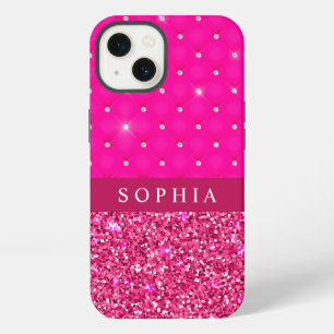 Girly Pink Glitter and Diamonds Personalised iPhone 13 Case