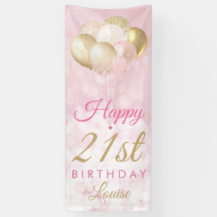 Girly Pink Glitter Balloons 21st Birthday Banner