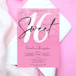 Girly pink glitter border script photo Sweet 16 Invitation<br><div class="desc">Looking for the perfect and coolest Sweet 16 birthday party invitation? Get this trendy and chic pink glitter ombre andbright pink with a border script photo Sweet 16 invite, add your photo at the back with an elegant signature script. Just contact me if you would like to customise the main...</div>