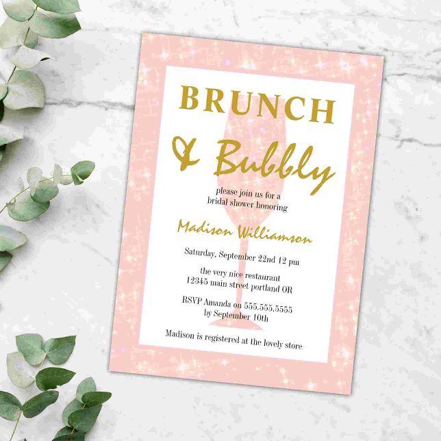 Girly Pink Glitter Champagne Brunch and Bubbly Invitation (Creator Uploaded)