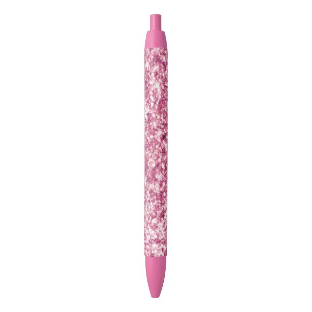 Girly Pink Glitter Confetti Black Ink Pen (Front Vertical)