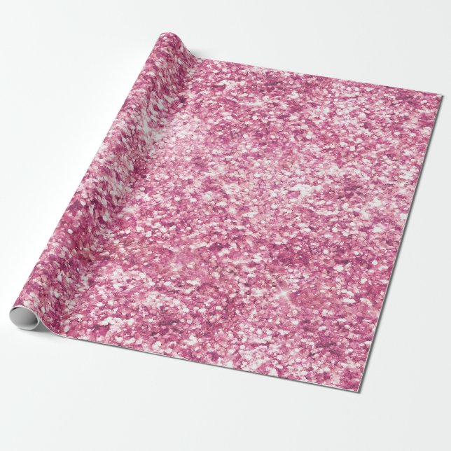 Girly Pink Glitter Confetti Wrapping Paper (Unrolled)