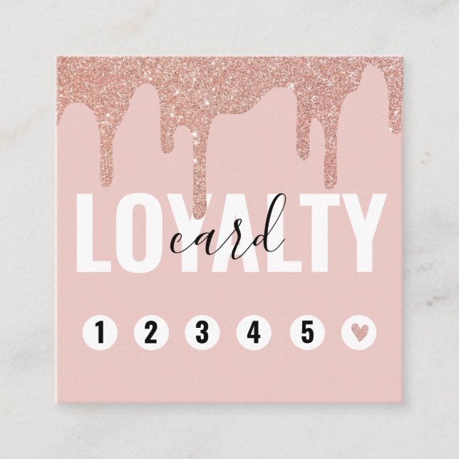Girly Pink Glitter Drip Business Loyalty Card (Front)