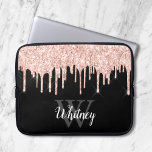 Girly Pink Glitter Drip Grey Monogram Laptop Sleeve<br><div class="desc">Stylish monogrammed glitter drip laptop sleeve - 
Layered pink glitter drips on a black background with a customisable white script name template and bold monogram in grey.</div>