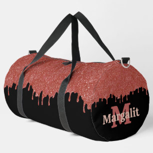 Girly Pink Glitter Drips Black Large  Duffle Bag