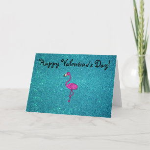 Girly Pink glitter flamingo turquoise glitter Holiday Card