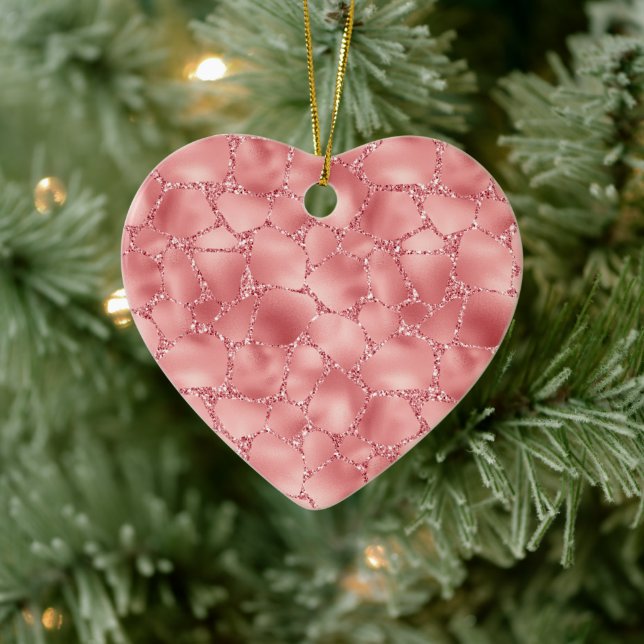 Girly Pink Glitter Giraffe Print Ceramic Ornament (Tree)