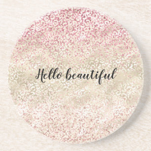 Girly Pink Glitter Glam Gold Leopard Print Ombre Coaster