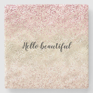 Girly Pink Glitter Glam Gold Leopard Print Ombre Stone Coaster
