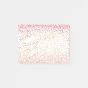Girly Pink Glitter Glam Gold White Leopard Print Post-it Notes