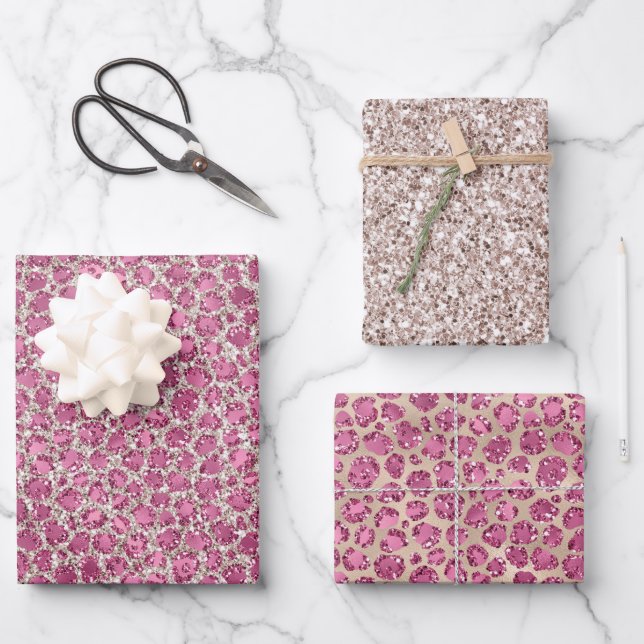 Girly Pink Glitter Glitz Leopard Print          Wrapping Paper Sheet (Front)