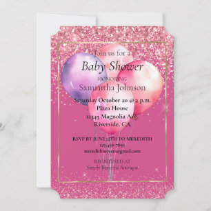 Girly Pink Glitter Gold Glam Balloons Invitation