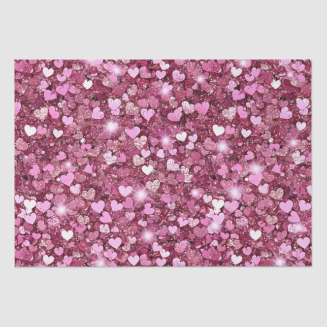 Girly Pink Glitter Hearts Tissue Paper (Front)