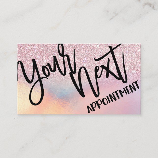 Girly Pink Glitter Iridescent Ombre Appointment Card (Front)
