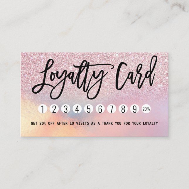 Girly Pink Glitter Iridescent Ombre Loyalty Card (Front)
