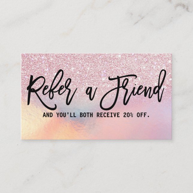 Girly Pink Glitter Iridescent Ombre Referral Card (Front)
