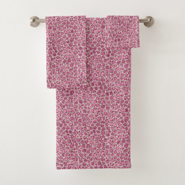 Girly Pink Glitter Leopard Print     Bath Towel Set (Insitu)