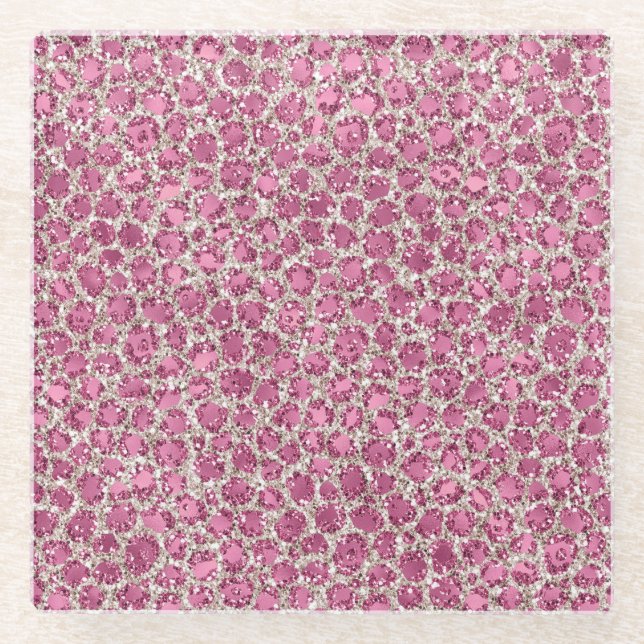 Girly Pink Glitter Leopard Print        Glass Coaster (Front)
