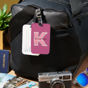 Girly Pink Glitter letter K Luggage Tag