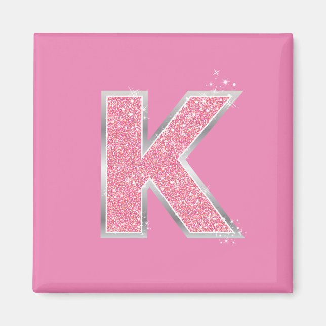 Girly Pink Glitter letter K Magnet (Front)