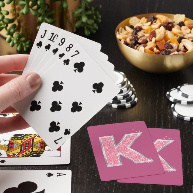 Girly Pink Glitter letter K Playing Cards (In Situ)