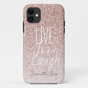 Girly Pink Glitter Live Love Laugh Motivational iPhone 11 Case