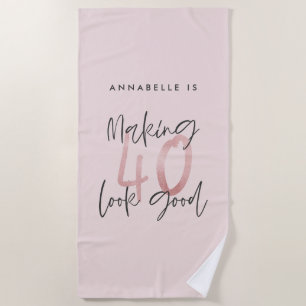 Girly pink glitter modern stylish 40th birthday beach towel