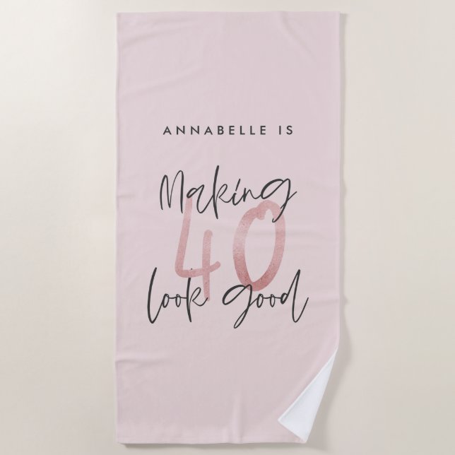 Girly pink glitter modern stylish 40th birthday beach towel (Front)