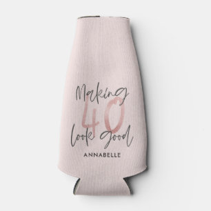 Girly pink glitter modern stylish 40th birthday bottle cooler