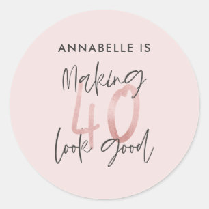 Girly pink glitter modern stylish 40th birthday classic round sticker